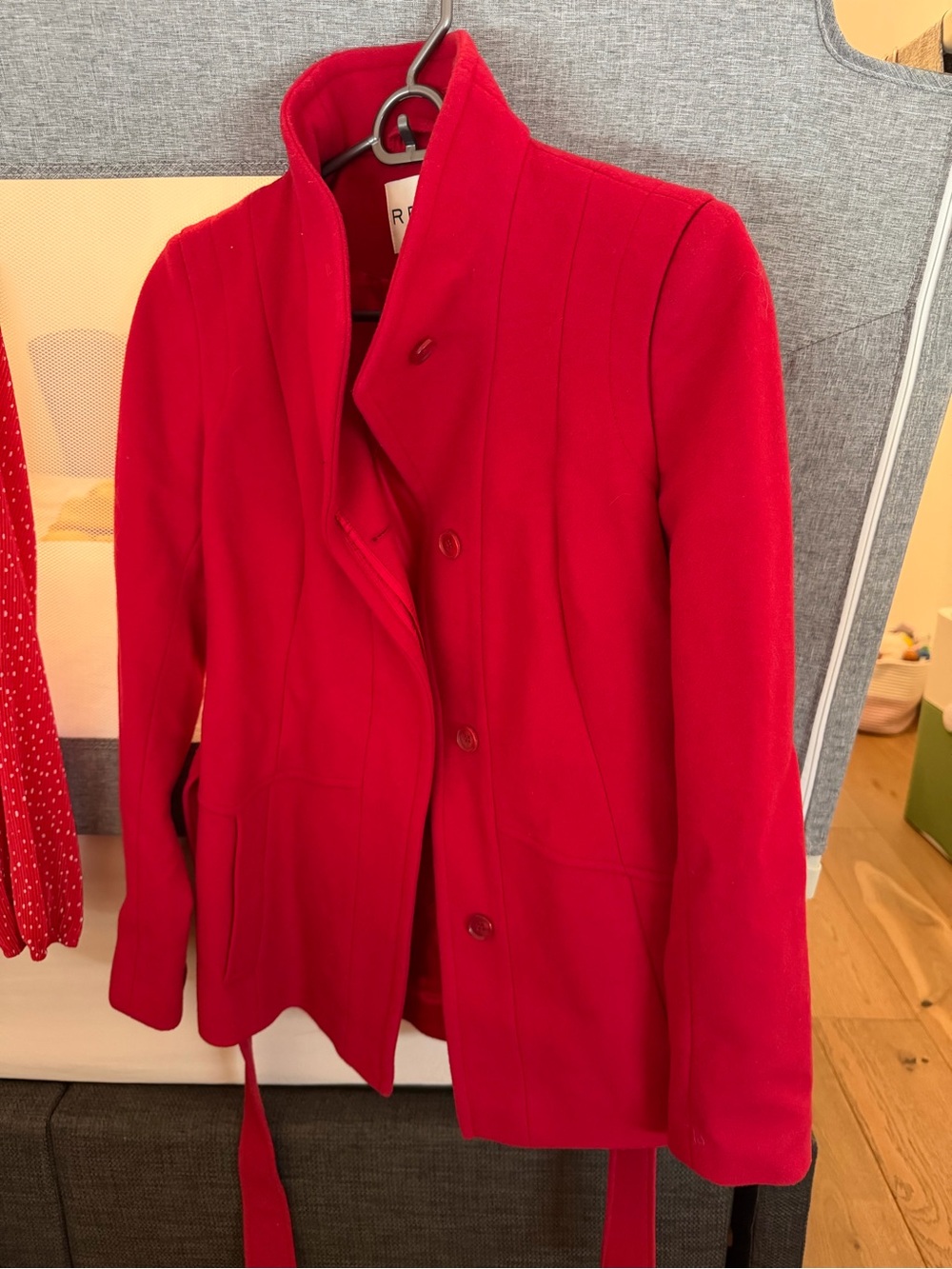 Reiss Red Wool Pea Coat with Belt